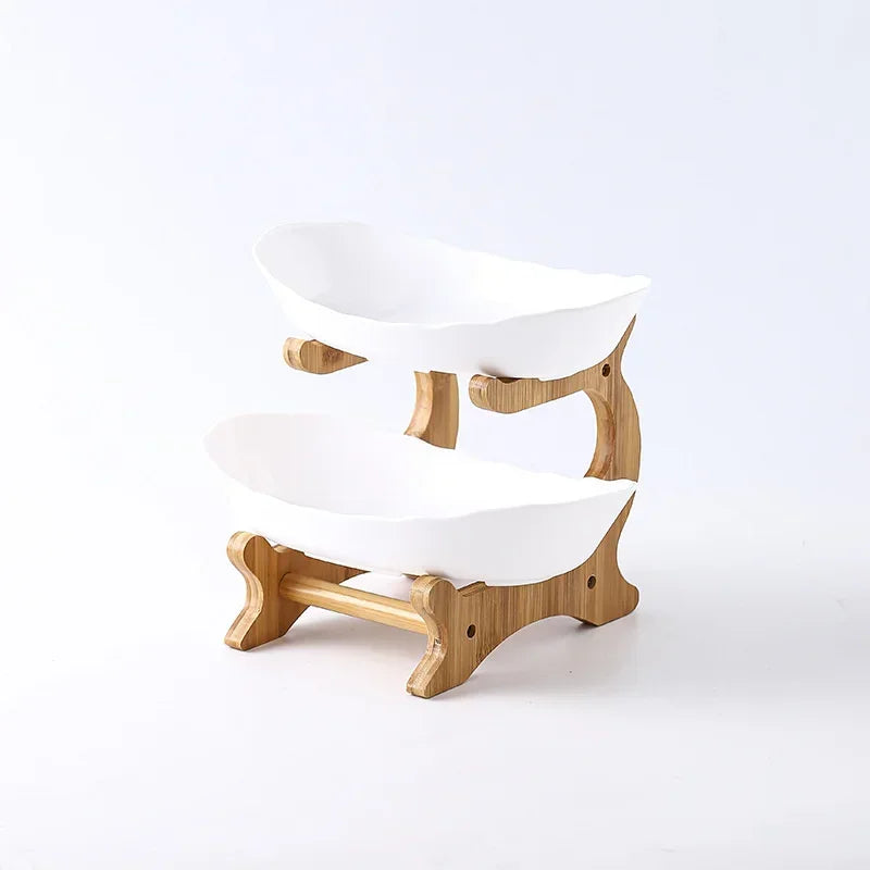 2/3 Layer Table Plates Dinnerware Wooden Kitchen Fruit Bowl with Floors Partitioned Dish Candy Cake Trays Fruit Plate Salad Bowl