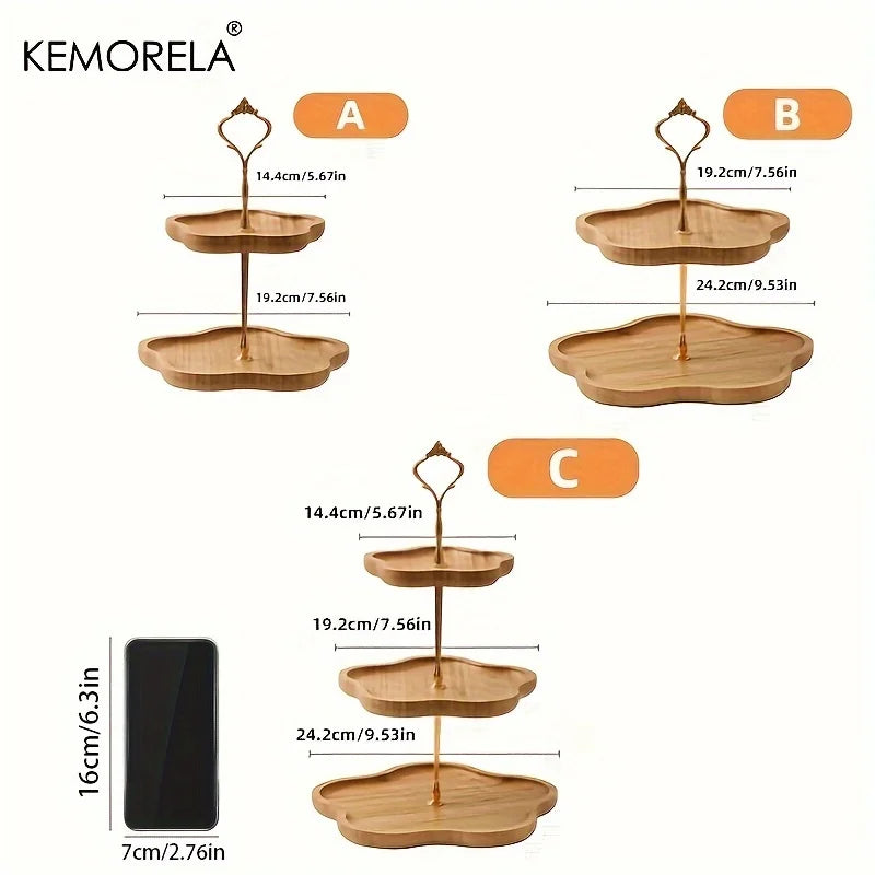 KEMORELA Flower Style Three/ Two Layer Dried Fruit Basket Wooden Dish Fruit Basket Snack Plate Candy Dessert Cake Stand Display