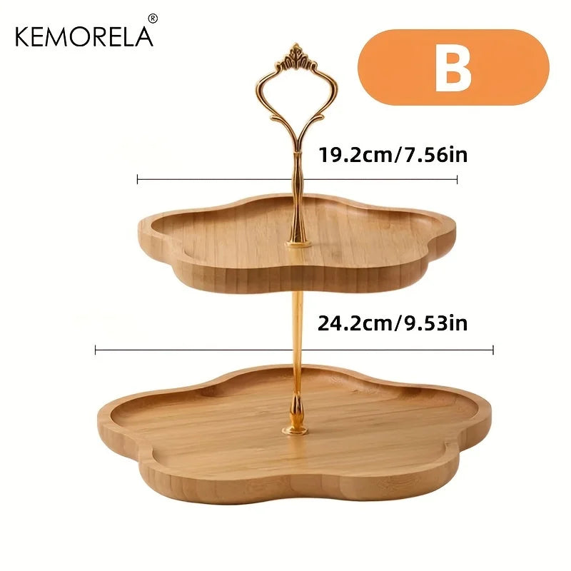 KEMORELA Flower Style Three/ Two Layer Dried Fruit Basket Wooden Dish Fruit Basket Snack Plate Candy Dessert Cake Stand Display