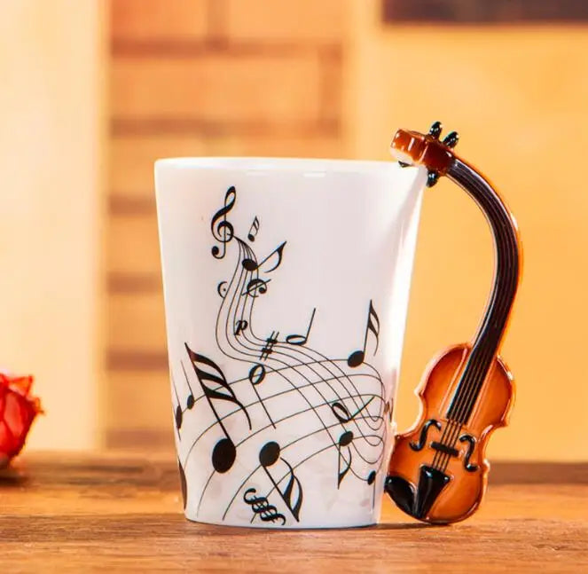 Cozinha - Caneca de 240ml Caneca de Cerâmica Guitarra Violino estilo bonito café chá leite stave canecas e copos com alça novidade presentes