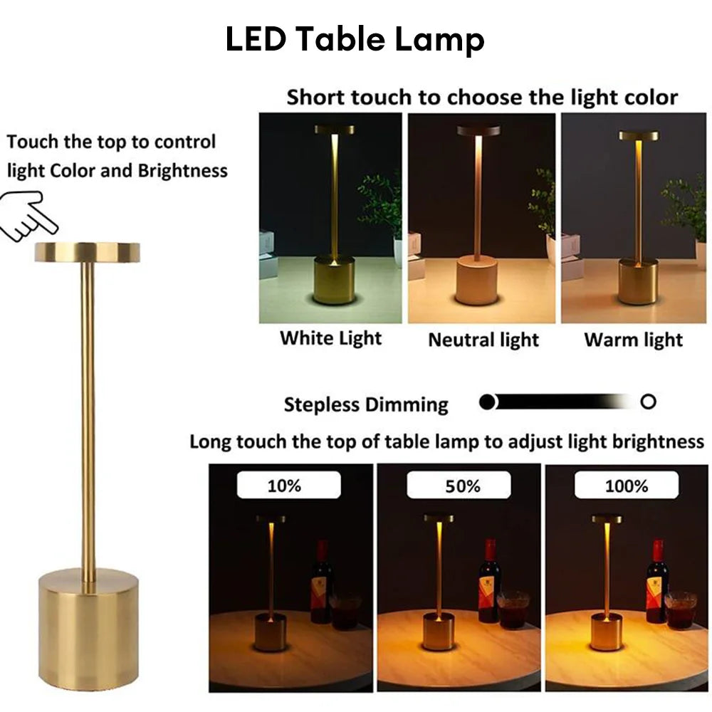 Classic Table Lamp USB Rechargeable Night Light Stepless Dimming Touch Desk Lamp 3 Colors Bedside Lamp Hotel Bar Decoration