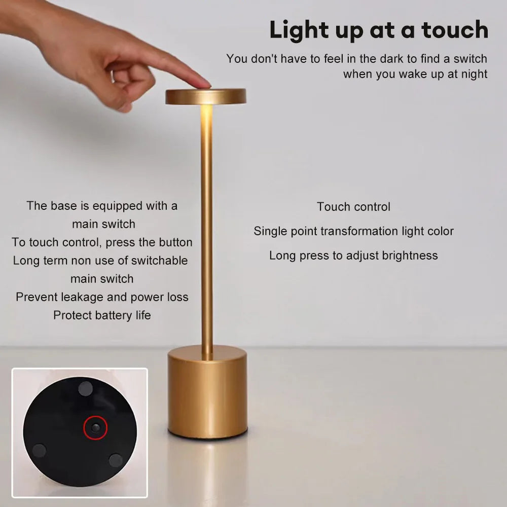 Classic Table Lamp USB Rechargeable Night Light Stepless Dimming Touch Desk Lamp 3 Colors Bedside Lamp Hotel Bar Decoration