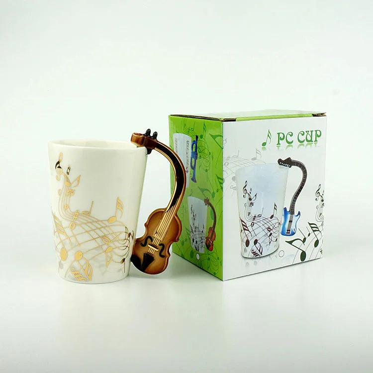 Cozinha - Caneca de 240ml Caneca de Cerâmica Guitarra Violino estilo bonito café chá leite stave canecas e copos com alça novidade presentes