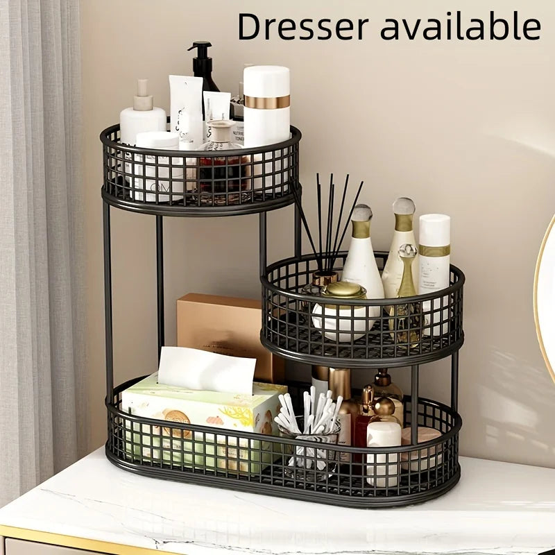 Stainless steel multi-layer fruit basket, round metal storage box, elegant display rack for living room, kitchen, dining table