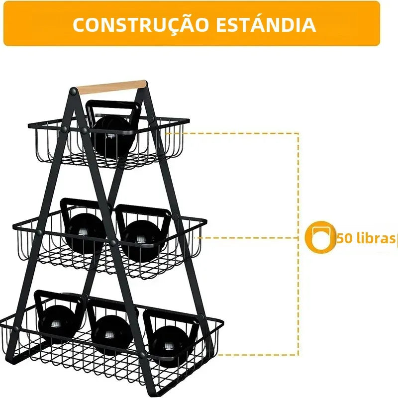 3-Tier Fruit Basket Metal Fruit Bowl Bread Baskets Countertop Vegatable Storage Stand for Kitchen