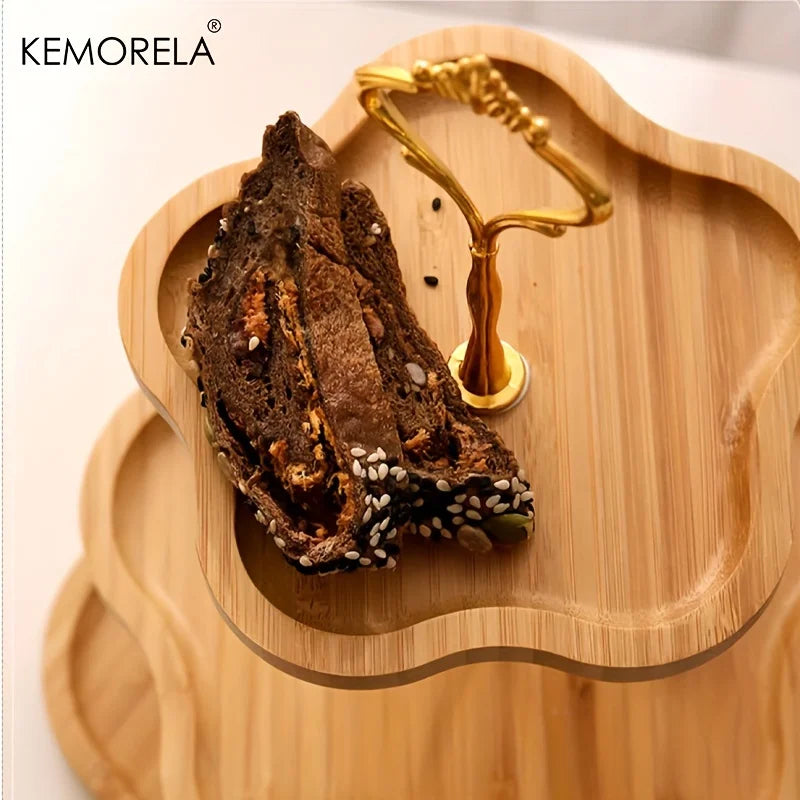 KEMORELA Flower Style Three/ Two Layer Dried Fruit Basket Wooden Dish Fruit Basket Snack Plate Candy Dessert Cake Stand Display
