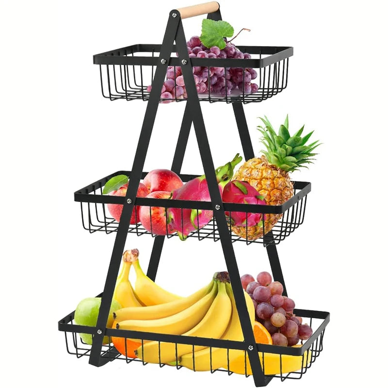 3-Tier Fruit Basket Metal Fruit Bowl Bread Baskets Countertop Vegatable Storage Stand for Kitchen
