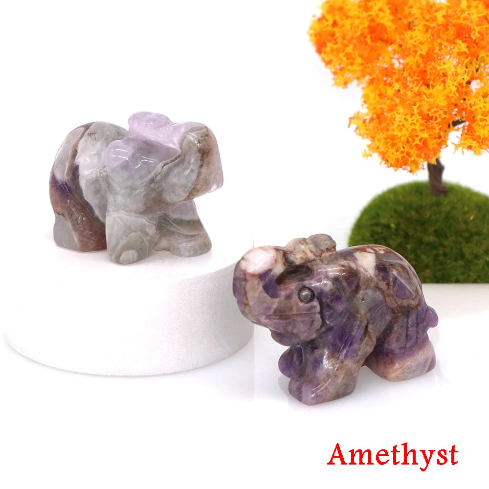 Miniatural Cristal Ametista Quartzo Pedra Precio Estátua de Elefante Pedra Natural Esculpida Artesanato Decoração para Sasa presente