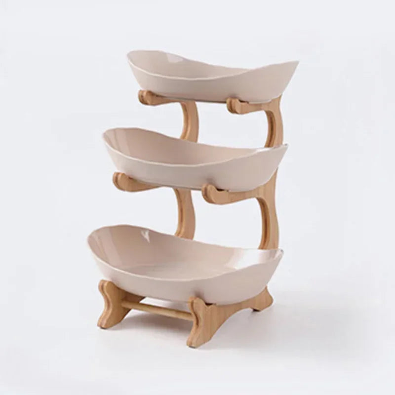 2/3 Layer Table Plates Dinnerware Wooden Kitchen Fruit Bowl with Floors Partitioned Dish Candy Cake Trays Fruit Plate Salad Bowl