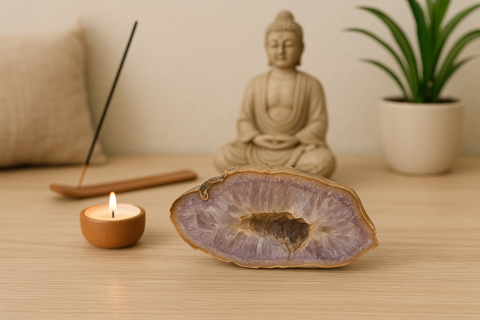Geodo de Ágata Roxa Natural – Peça Única de 884 g | Cristal com Núcleo Geodado para Decoração, Energia e Harmonização | Ideal para Sala, Escritório e Espaços Zen - Doca Express