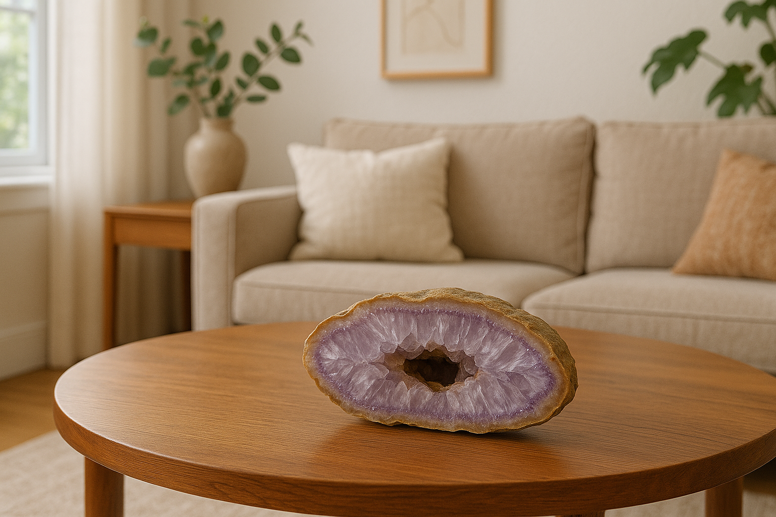 Geodo de Ágata Roxa Natural – Peça Única de 884 g | Cristal com Núcleo Geodado para Decoração, Energia e Harmonização | Ideal para Sala, Escritório e Espaços Zen - Doca Express
