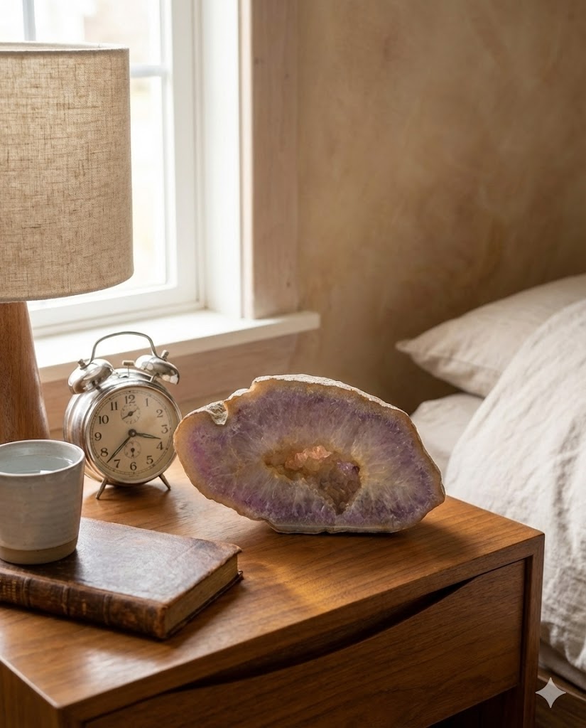 Geodo de Ágata Roxa Natural – Peça Única de 884 g | Cristal com Núcleo Geodado para Decoração, Energia e Harmonização | Ideal para Sala, Escritório e Espaços Zen - Doca Express