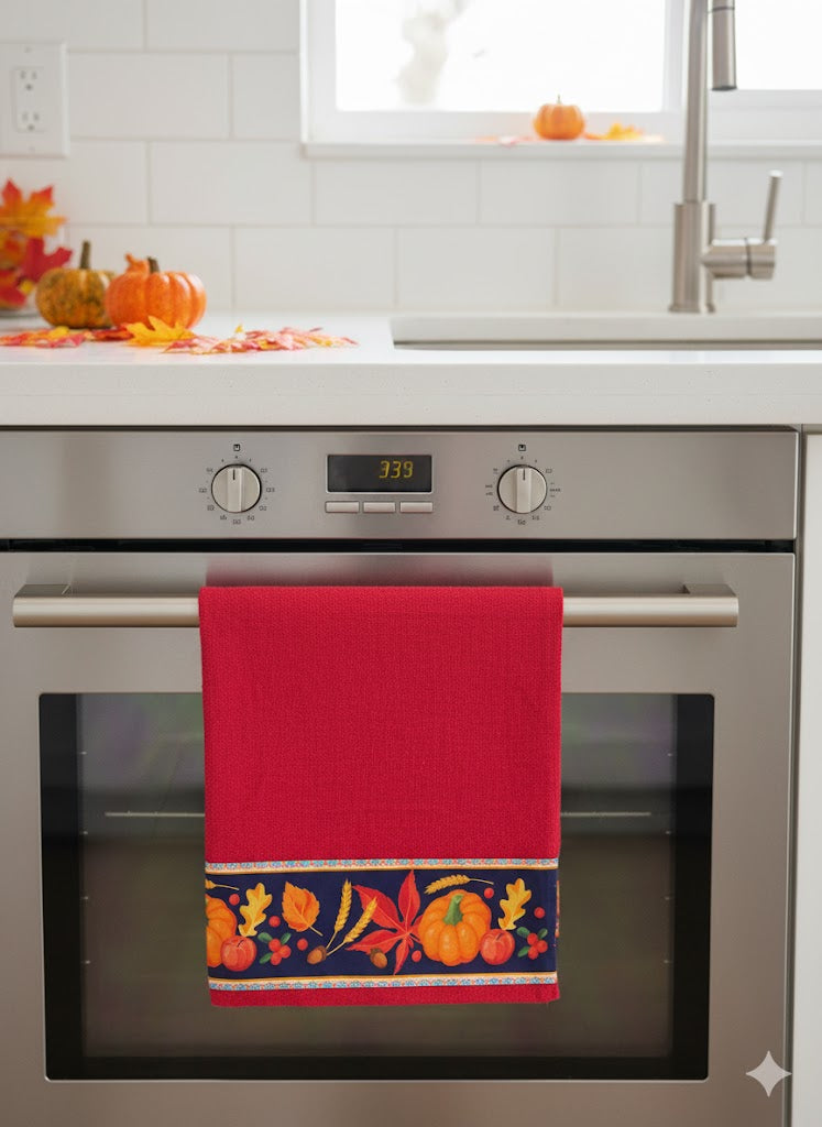 Kits de 3 Panos de Prato, 100% Algodão Vermelho Barrado de Verduras e Legumes, 70X40 cm - Doca Express