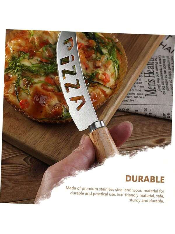 Kits Cortador de Pizza em Aço Inox com Cabo de Madeira + Faca Serrilhada Profissional -2 Peças - Doca Express Cozinha