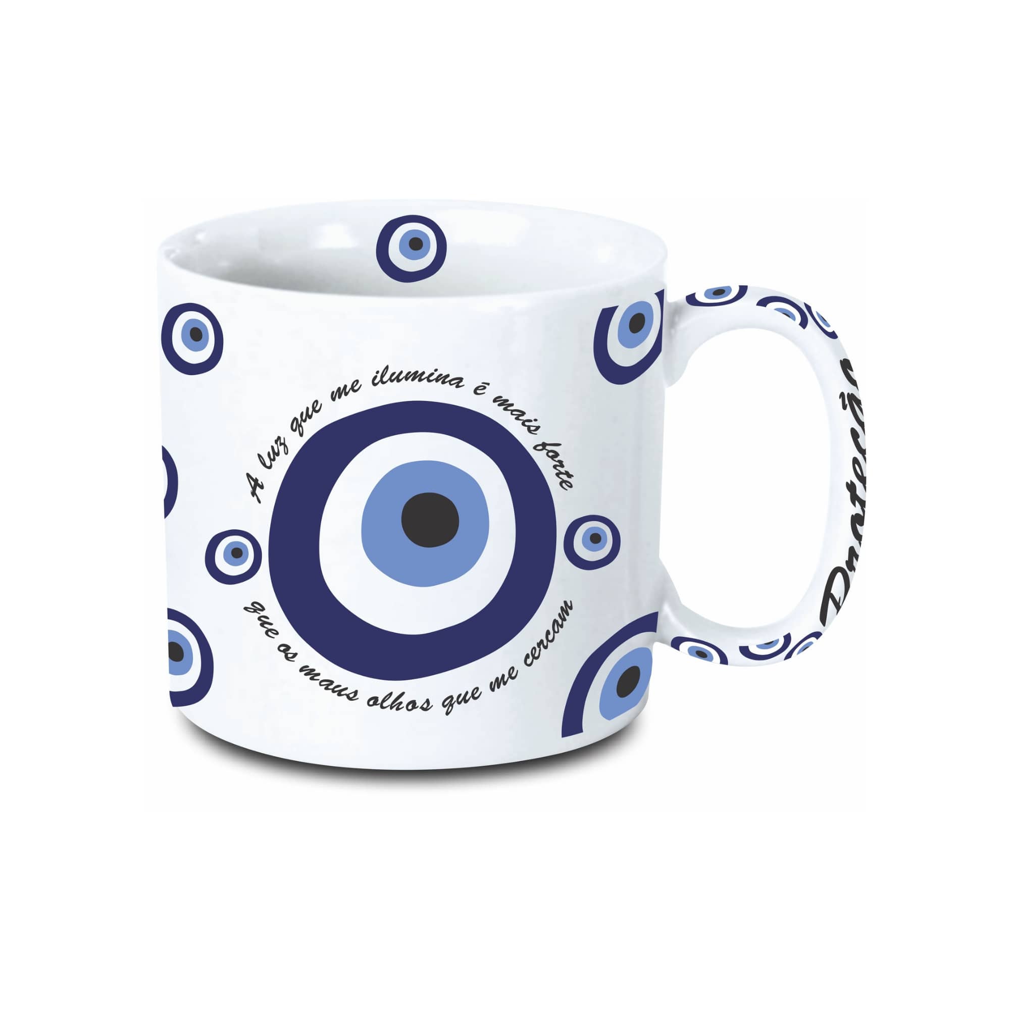 Caneca Bella 300ml Olho Grego em Cerâmica Decorativa – Proteção, Energia Positiva e Estilo - Doca Express