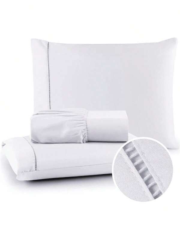 Jogo de Lençol Micropercal 400 Fios Ponto Palito Branco | Solteiro, Casal, Queen e King