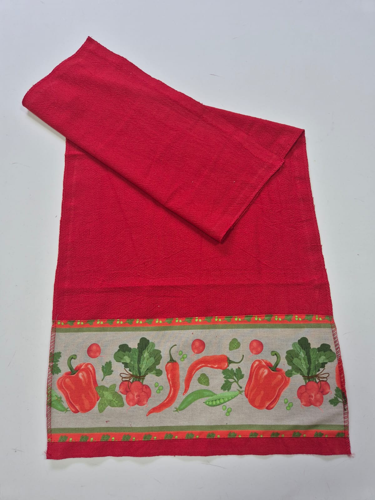 Kits de 3 Panos de Prato, 100% Algodão Vermelho Barrado de Verduras e Legumes, 70X40 cm - Doca Express