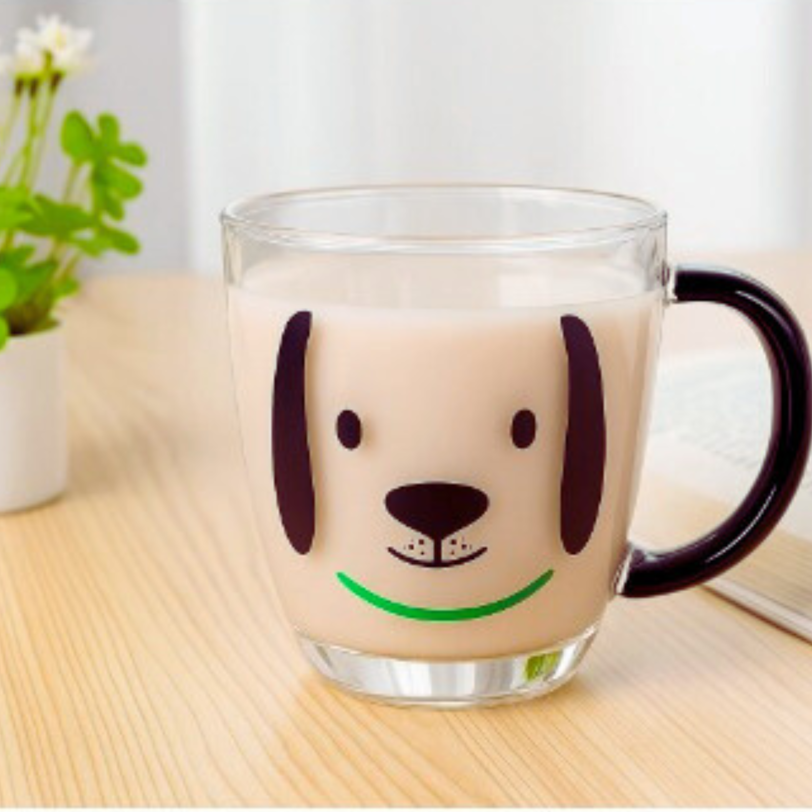 Caneca de Vidro Transparente com Estampa de Cachorro – Alça Preta – 365 ml – Caneca Divertida, Criativa e Decorativa para Café, Chá e Presentes