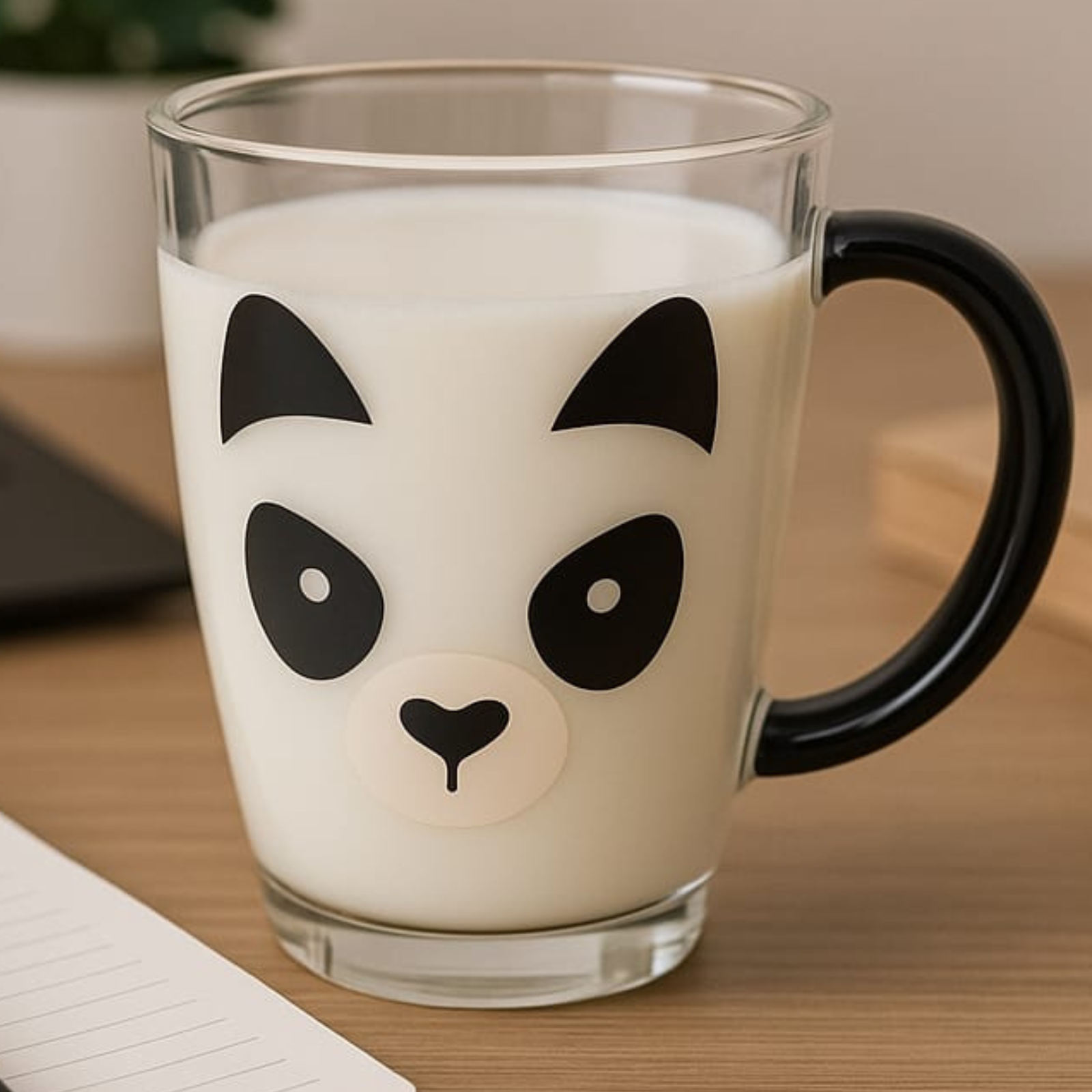 Caneca de Vidro Transparente com Desenho de Panda – 365ml – Caneca Divertida, Criativa e Fofa para Café, Chá e Presentes