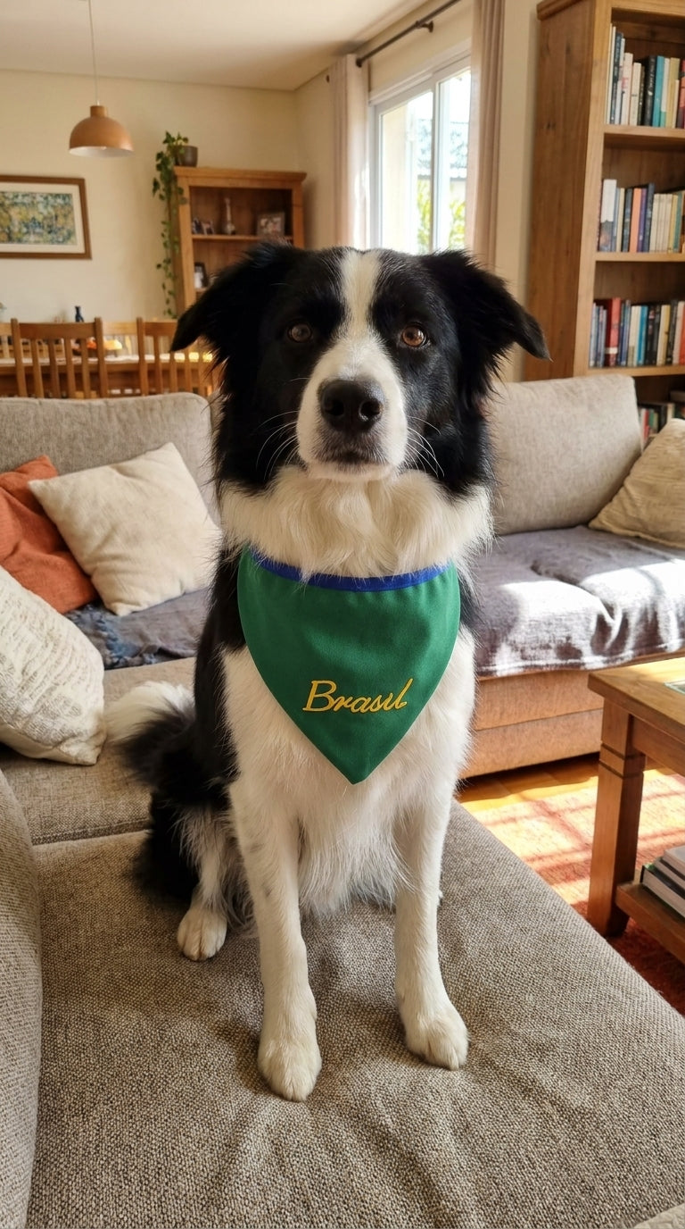 Bandana Pet Brasil Verde Bordada Modelo Verde Premium – Tamanhos P, M e G | Doca Express