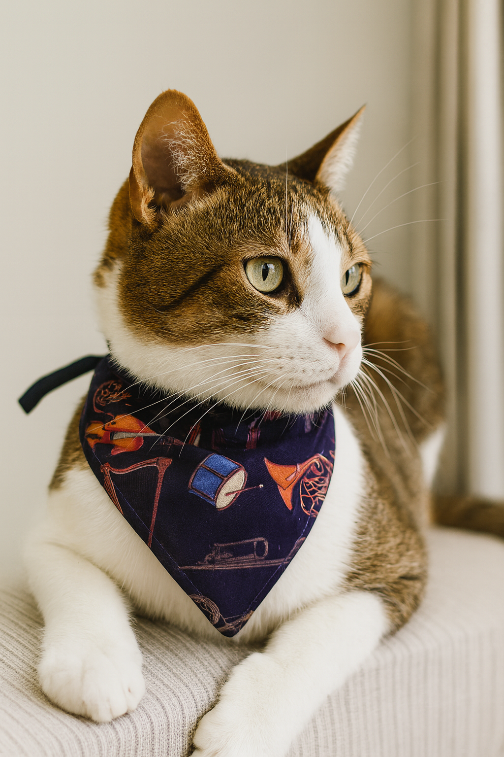 Bandana Pet para Cachorros e Gatos - Dupla Face - Coleção Melodia - Estampa Digital de Instrumentos Musicais - Acessório Pets - Confortável Ajustável e Lavável - Moda Pet Estilosa para Passeios e Fotos - Doca Express
