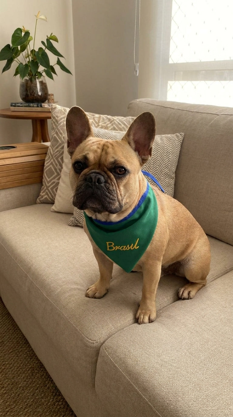 Bandana pet Brasil verde bordada modelo Verde Premium para cachorro e gato