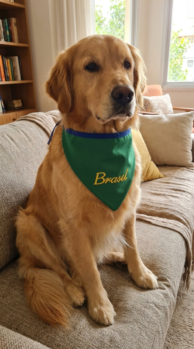 Bandana pet Brasil verde bordada modelo Verde Premium para cachorro e gato