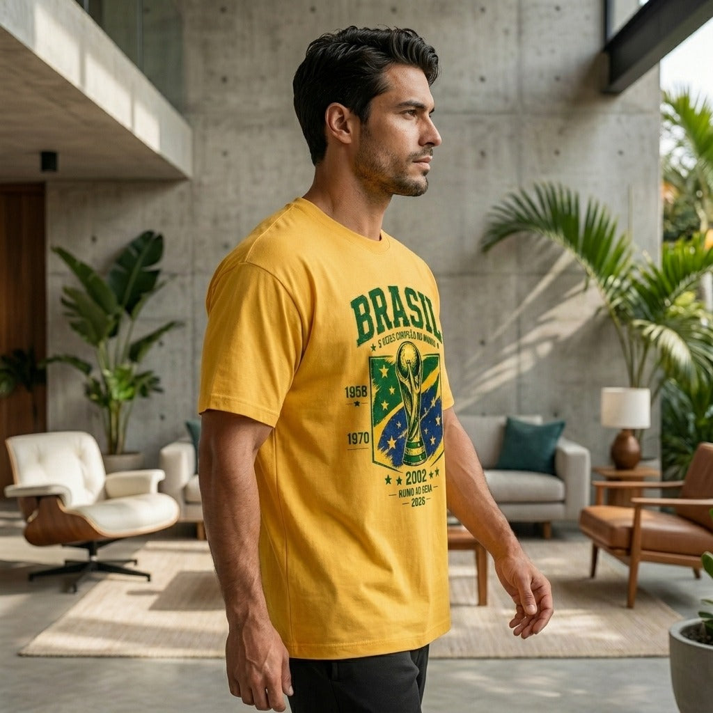 Camiseta amarela masculina estilo esportivo casual