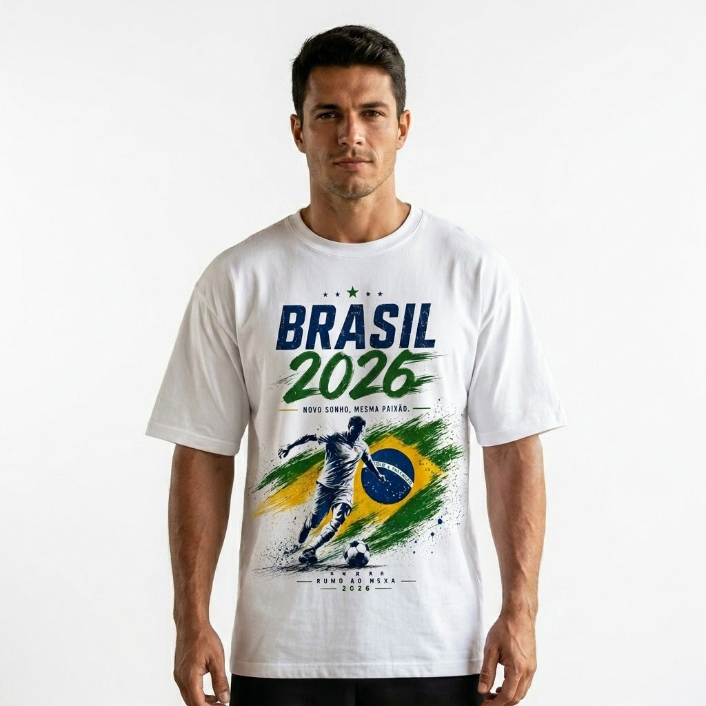 Camiseta branca masculina premium torcida Brasil