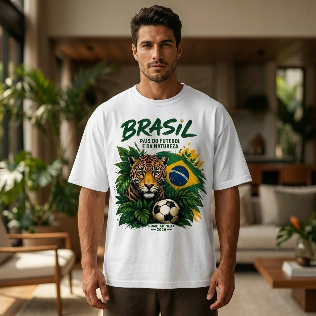 Camiseta casual masculina inspirada na natureza brasileira