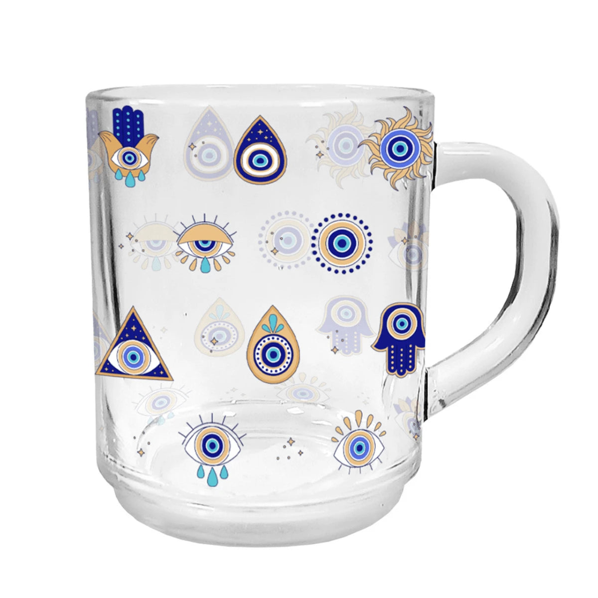 Caneca Olhos Gregos | Vidro Decorativo com Símbolos de Proteção - Doca Express