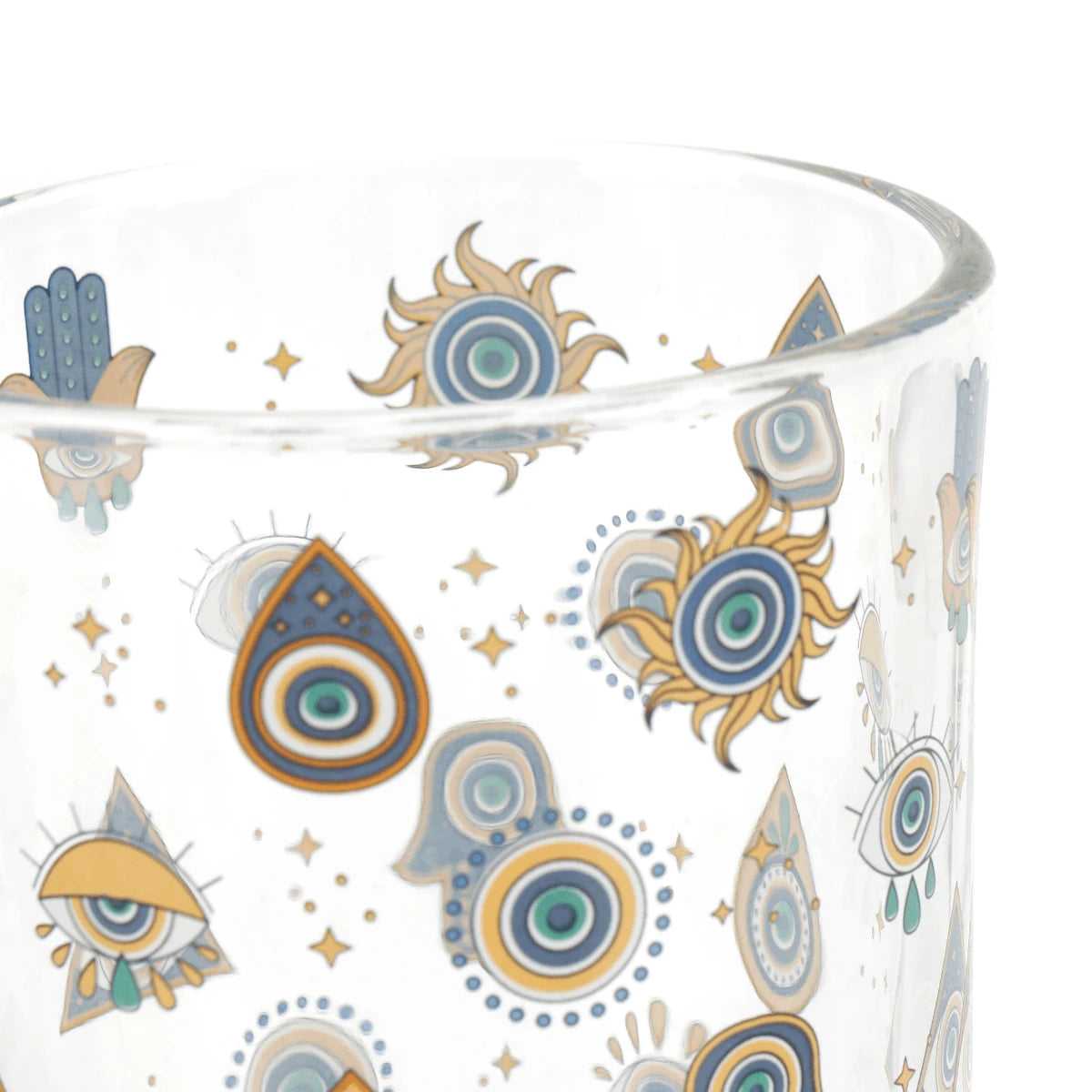 Caneca Olhos Gregos | Vidro Decorativo com Símbolos de Proteção - Doca Express