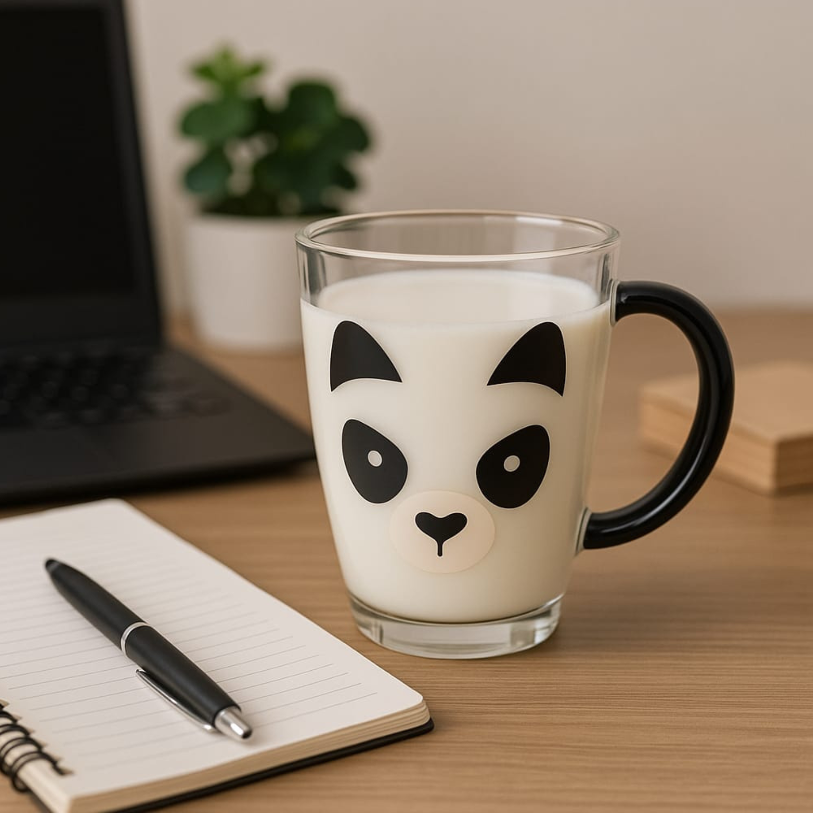 Caneca de Vidro Transparente com Desenho de Panda – 365ml – Caneca Divertida, Criativa e Fofa para Café, Chá e Presentes