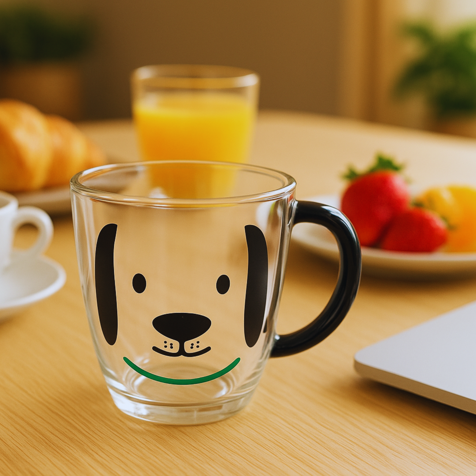 Caneca de Vidro Transparente com Estampa de Cachorro – Alça Preta – 300ml – Caneca Divertida, Criativa e Decorativa para Café, Chá e Presentes

