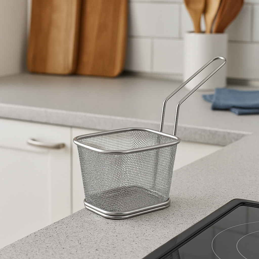 Cestinha de Fritura em Aço Inox 11×13×8cm | Mini Cesta Gourmet para Porções – Batata Frita - Frango - Legumes - Doca Express