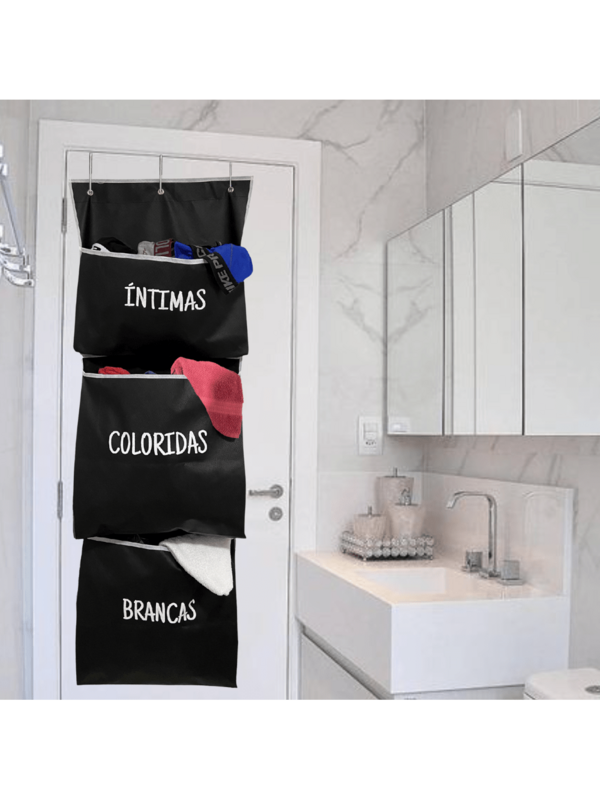 Cesto Organizador Suspenso para Porta com 3 Divisórias 46L Dobrável TNT | Roupa Suja, Brinquedos e Acessórios | Doca Express