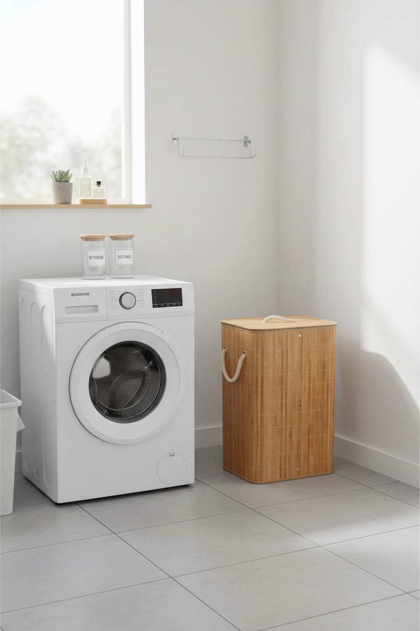 Cesto de Bambu com Tampa para Roupas 40x30x50cm | Organizador Natural Lavanderia e Banheiro | Doca Express