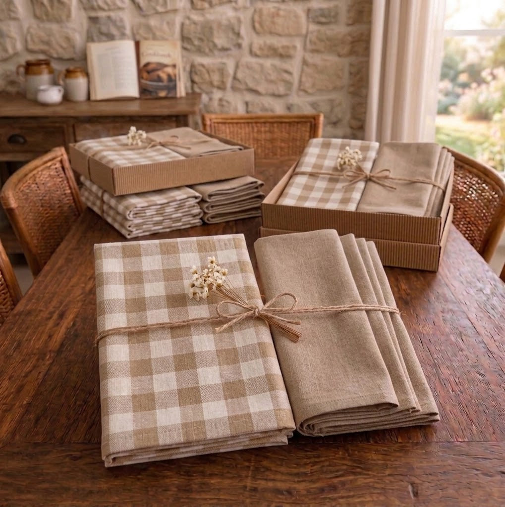 Conjunto mesa posta premium com caminho de mesa 50x200 cm e guardanapos 40x40 cm.