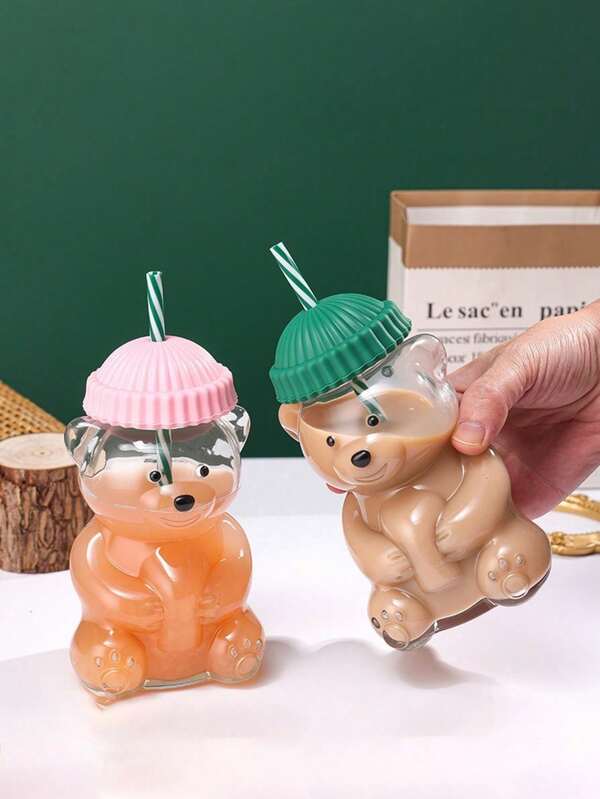 Copo de Vidro Urso com Canudo 600ml