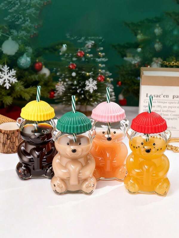 Copo de Vidro Urso com Canudo 600ml