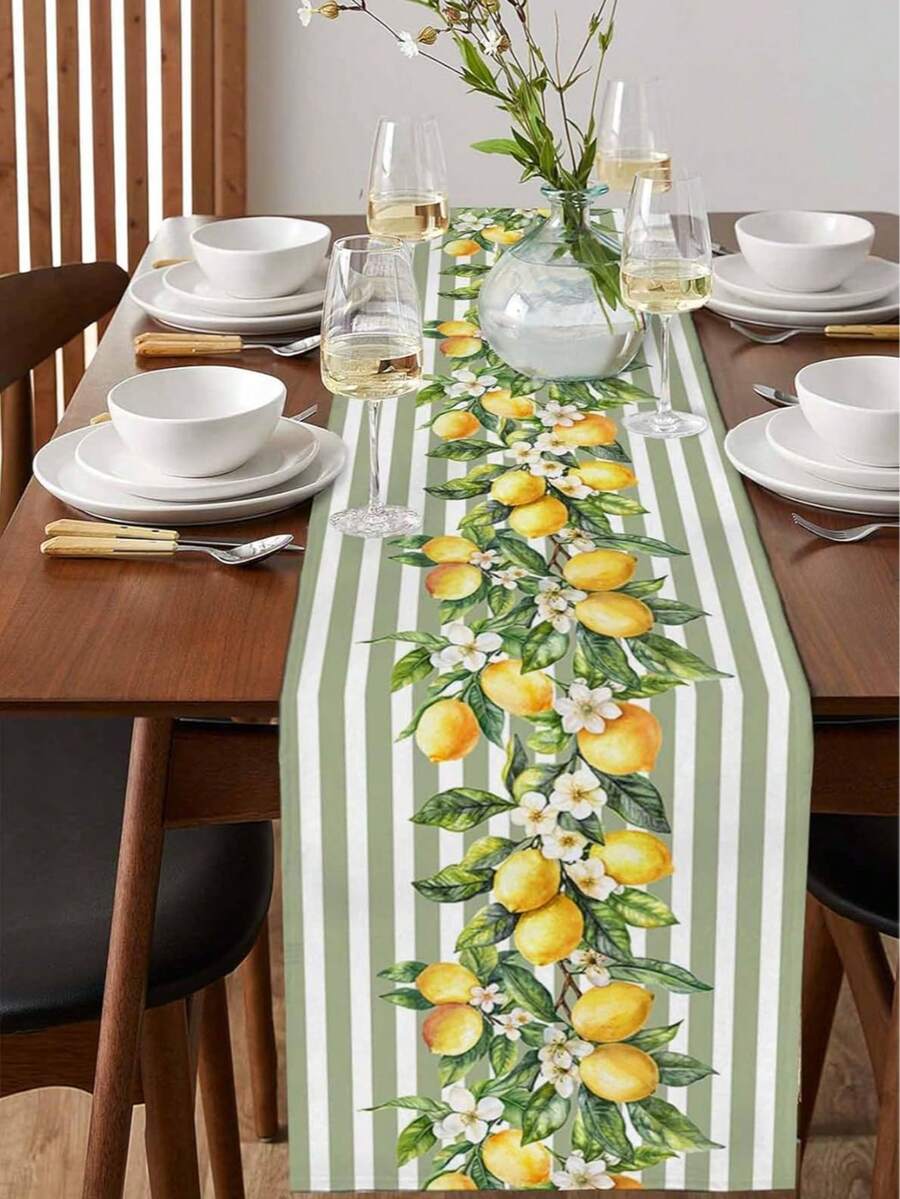 Corredor de mesa 50x200 cm com design mediterrâneo e limões amarelos vibrantes.