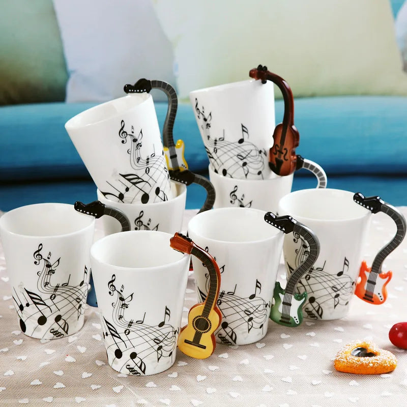 Cozinha - Caneca de 240ml Caneca de Cerâmica Guitarra Violino estilo bonito café chá leite stave canecas e copos com alça novidade presentes
