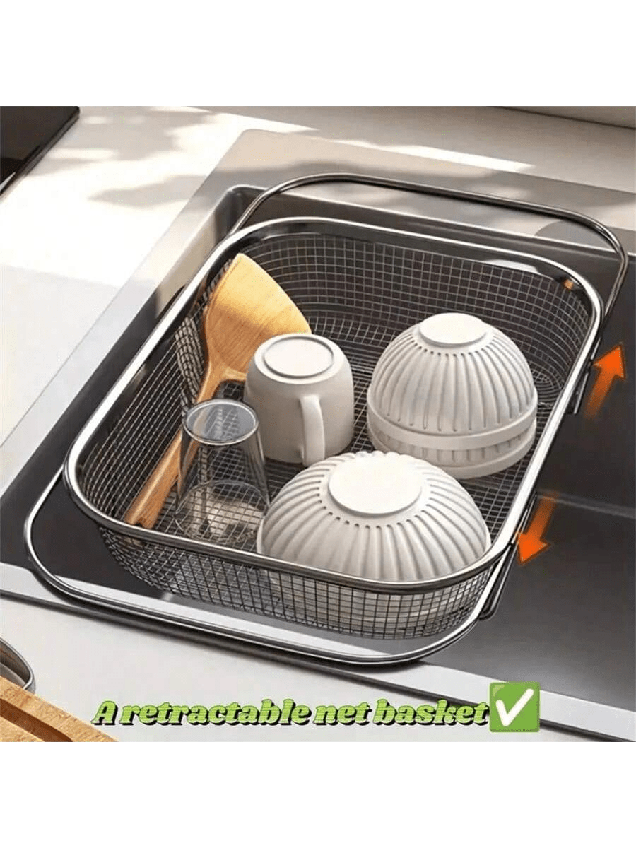 Escorredor Ajustável de Pia em Aço Inox - Rack Extensível para Secar Pratos, Frutas e Legumes - Doca Express Utilidades 