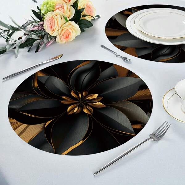 Jogo Americano Redondo Floral Preto | Doca Express