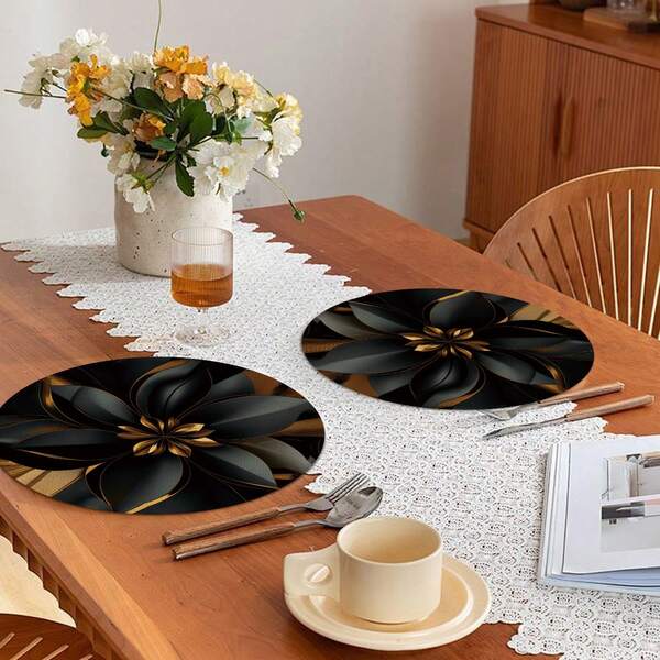 Jogo Americano Redondo Floral Preto | Doca Express