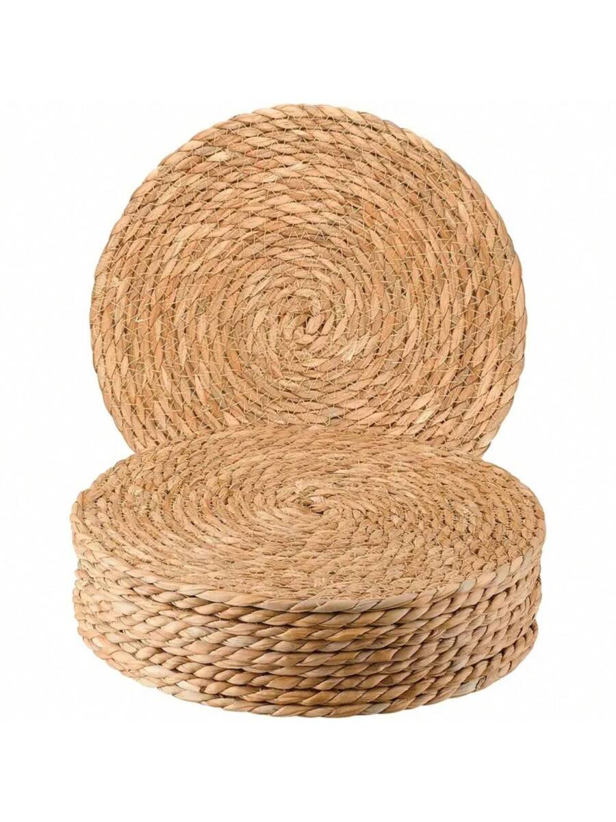 Jogo Americano de Palha Natural Redondo – Sousplat Rattan Mesa Posta (Kit 4/6 Peças) | Doca Express