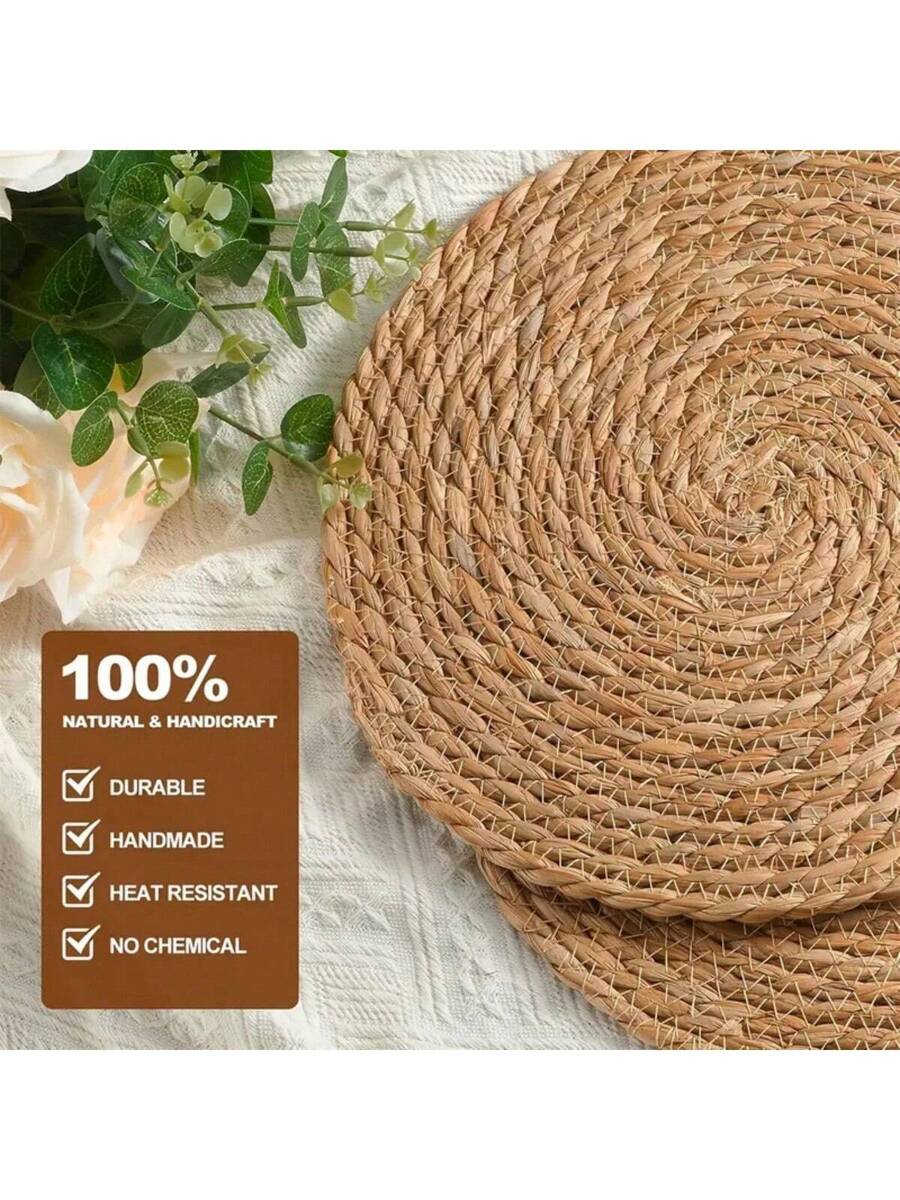 Jogo Americano de Palha Natural Redondo – Sousplat Rattan Mesa Posta (Kit 4/6 Peças) | Doca Express