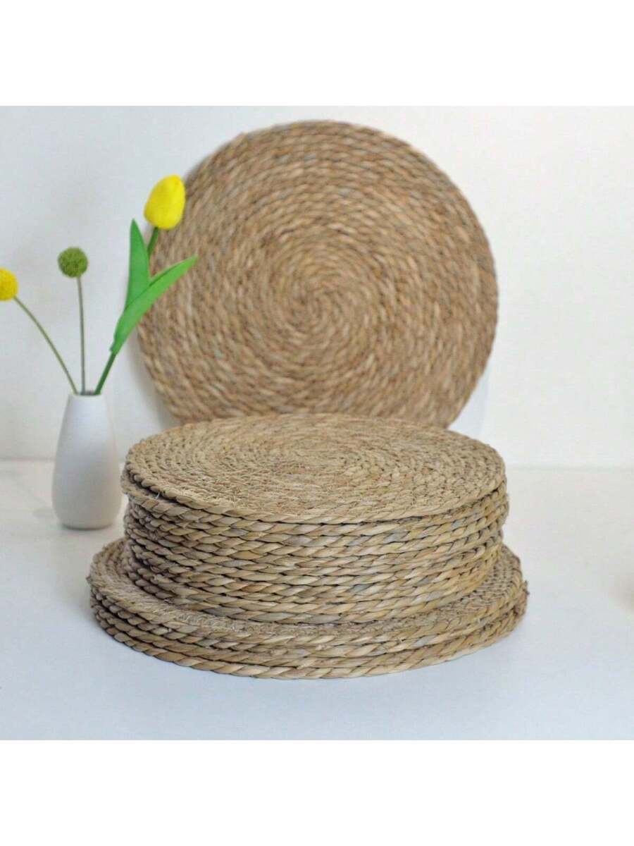 Jogo Americano de Palha Natural Redondo – Sousplat Rattan Mesa Posta (Kit 4/6 Peças) | Doca Express