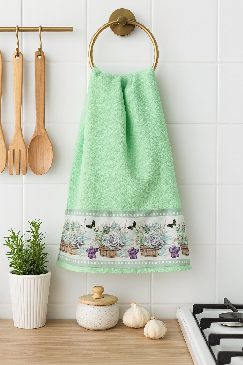 Kit 3 Panos de Cozinha 100% Algodão 40x70 com Barra Estampa Digital Suculentas – Cores Sortidas - Doca Express