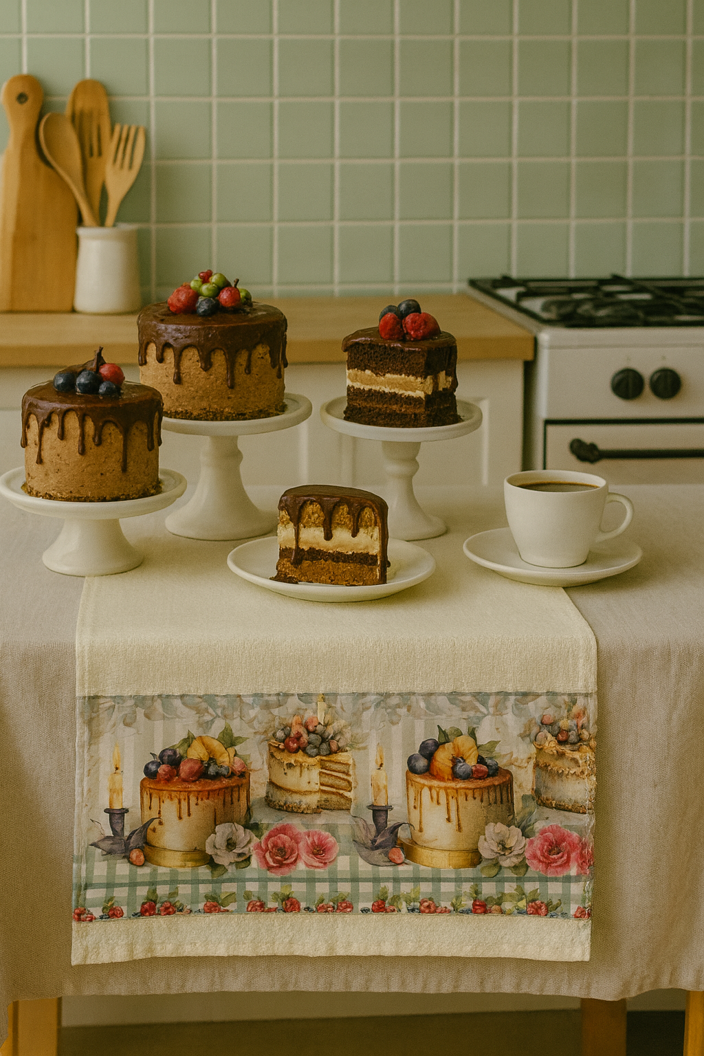 Kit 3 Panos de Prato Estampa Bolo – Coleção Pâtisserie Vintage | 100% Algodão | 70x40 cm | Absorvente, Durável e Decorativo para Cozinha - Doca Express